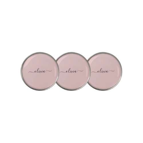 Blush Dusty Pink Modern Script Girly Monogram Name Golf Ball Marker