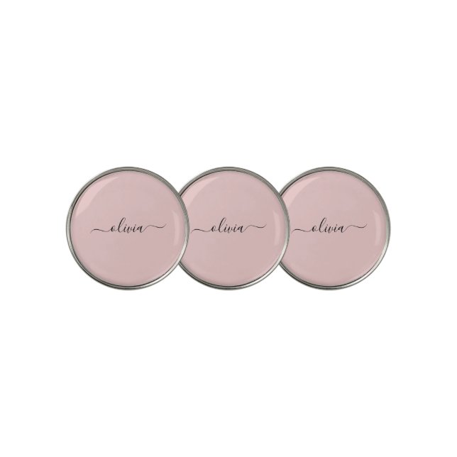 Blush Dusty Pink Modern Script Girly Monogram Name Golf Ball Marker (3 Up)