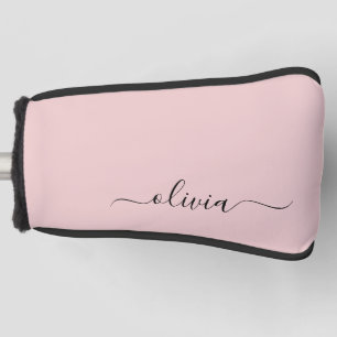 Blush Dusty Pink Modern Script Girly Monogram Name Golf Head Cover