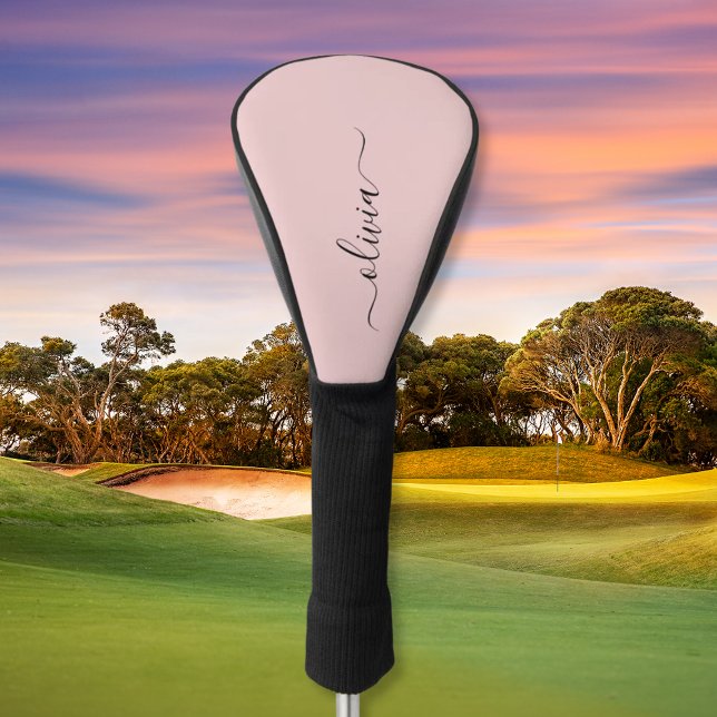 Blush Dusty Pink Modern Script Girly Monogram Name Golf Head Cover (Creator Uploaded)