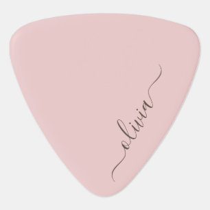 Blush Dusty Pink Modern Script Girly Monogram Name Guitar Pick