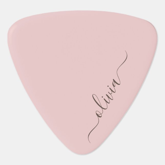 Blush Dusty Pink Modern Script Girly Monogram Name Guitar Pick (Front)