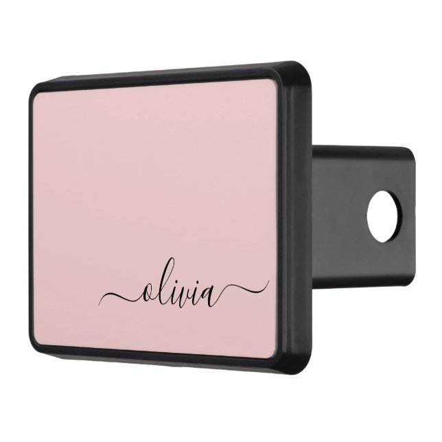 Blush Dusty Pink Modern Script Girly Monogram Name Hitch Cover (Left)