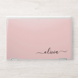 Blush Dusty Pink Modern Script Girly Monogram Name HP Laptop Skin