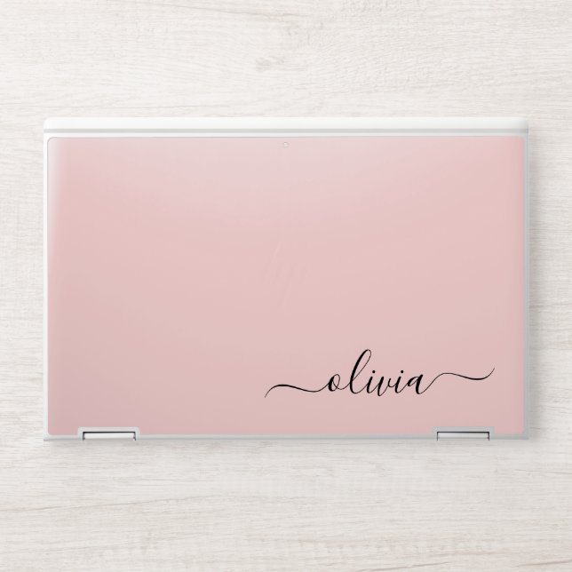 Blush Dusty Pink Modern Script Girly Monogram Name HP Laptop Skin (Front)
