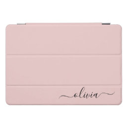 Blush Dusty Pink Modern Script Girly Monogram Name iPad Pro Cover