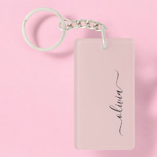 Blush Dusty Pink Modern Script Girly Monogram Name Keychain