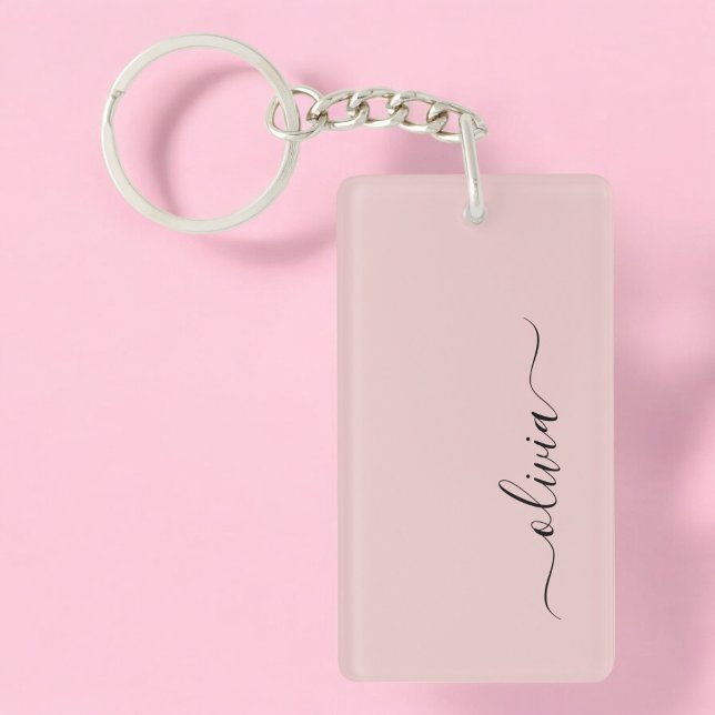 Blush Dusty Pink Modern Script Girly Monogram Name Keychain (Creator Uploaded)