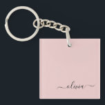 Blush Dusty Pink Modern Script Girly Monogram Name Keychain<br><div class="desc">Blush Dusty Pink Simple Script Monogram Name Keychain. This makes the perfect sweet 16 birthday,  wedding,  bridal shower,  anniversary,  baby shower or bachelorette party gift for someone that loves glam luxury and chic styles.</div>