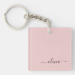 Blush Dusty Pink Modern Script Girly Monogram Name Keychain