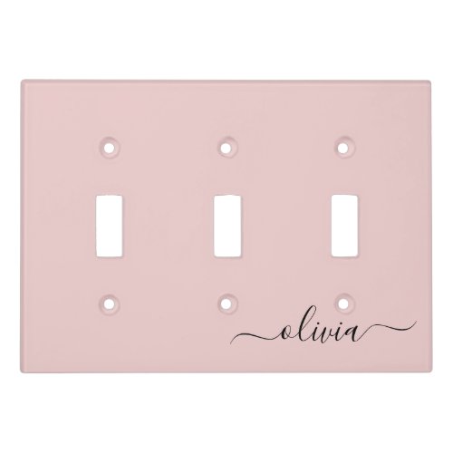 Blush Dusty Pink Modern Script Girly Monogram Name Light Switch Cover