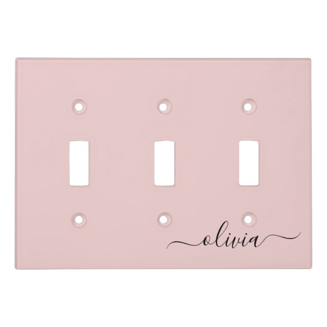 Blush Dusty Pink Modern Script Girly Monogram Name Light Switch Cover (Front)