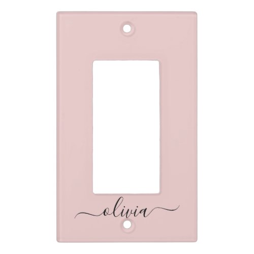 Blush Dusty Pink Modern Script Girly Monogram Name Light Switch Cover