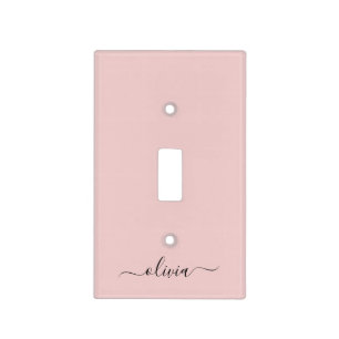 Blush Dusty Pink Modern Script Girly Monogram Name Light Switch Cover
