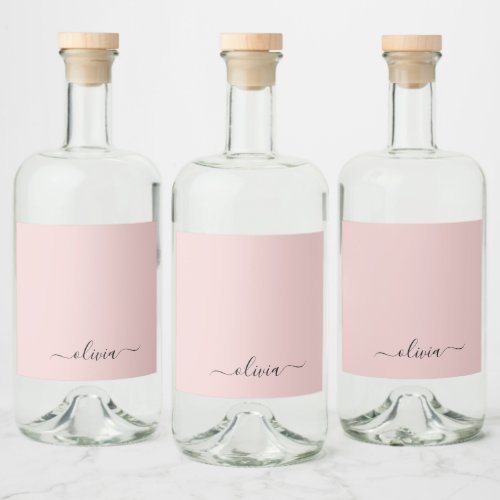 Blush Dusty Pink Modern Script Girly Monogram Name Liquor Bottle Label