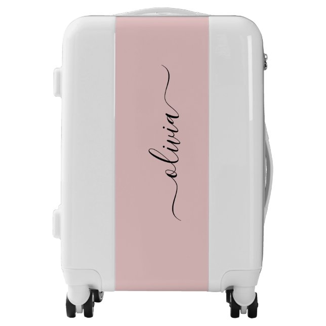 Blush Dusty Pink Modern Script Girly Monogram Name Luggage (Front)