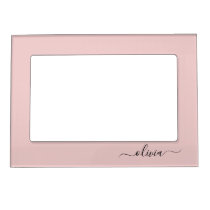 Blush Dusty Pink Modern Script Girly Monogram Name Magnetic Frame