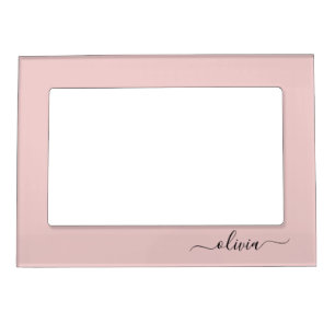 Blush Dusty Pink Modern Script Girly Monogram Name Magnetic Frame