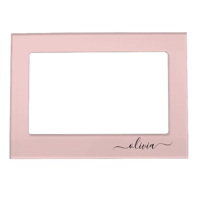 Blush Dusty Pink Modern Script Girly Monogram Name Magnetic Frame (Front)