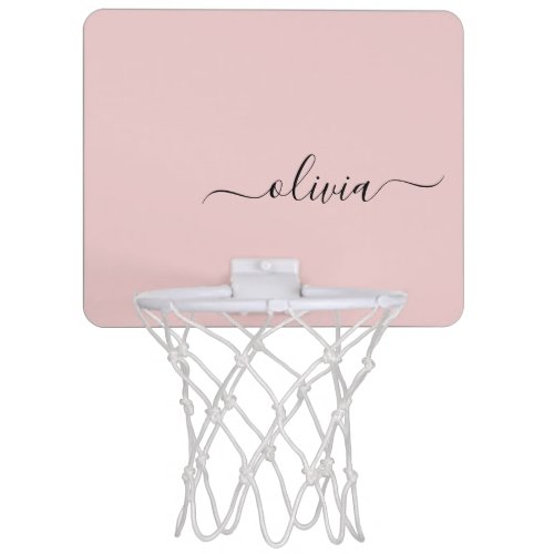 Blush Dusty Pink Modern Script Girly Monogram Name Mini Basketball Hoop
