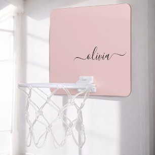 Blush Dusty Pink Modern Script Girly Monogram Name Mini Basketball Hoop