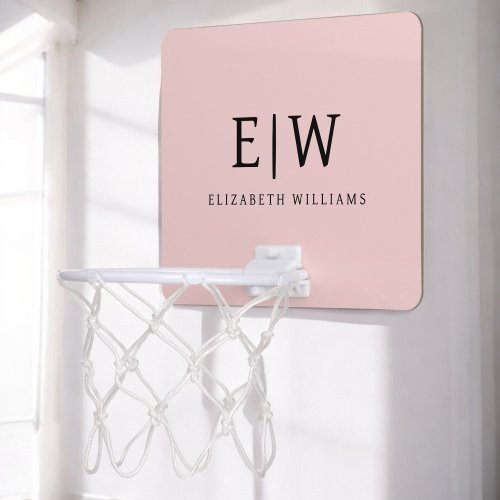 Blush Dusty Pink Modern Script Girly Monogram Name Mini Basketball Hoop