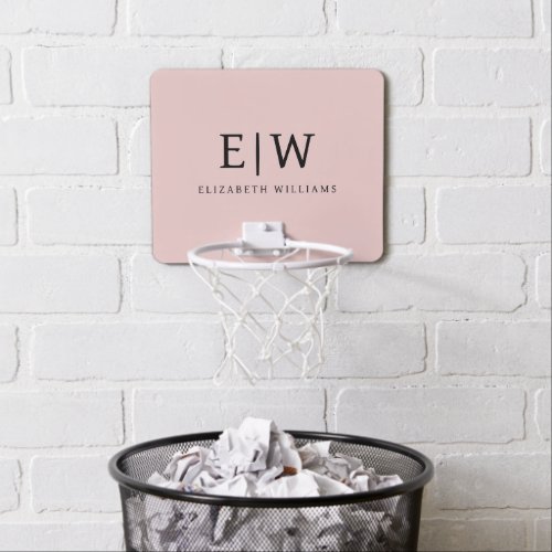 Blush Dusty Pink Modern Script Girly Monogram Name Mini Basketball Hoop