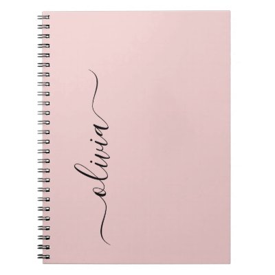 Blush Dusty Pink Modern Script Girly Monogram Name Notebook