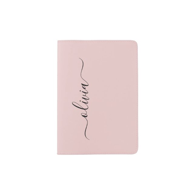 Blush Dusty Pink Modern Script Girly Monogram Name Passport Holder (Front)