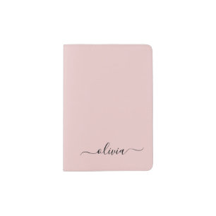Blush Dusty Pink Modern Script Girly Monogram Name Passport Holder