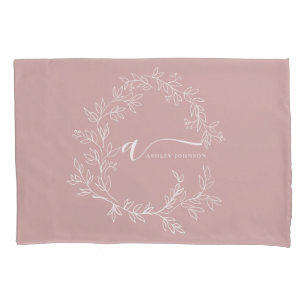 Blush Dusty Pink Modern Script Girly Monogram Name Pillow Case