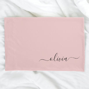 Blush Dusty Pink Modern Script Girly Monogram Name Pillow Case