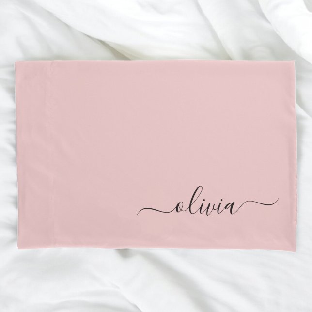 Blush Dusty Pink Modern Script Girly Monogram Name Pillow Case (Creator Uploaded)
