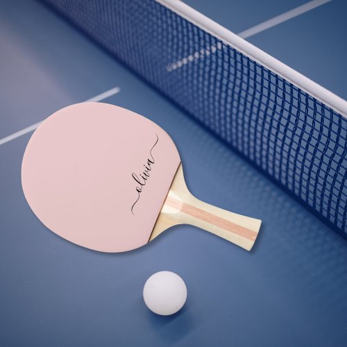 Blush Dusty Pink Modern Script Girly Monogram Name Ping Pong Paddle