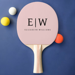 Blush Dusty Pink Modern Script Girly Monogram Name Ping Pong Paddle