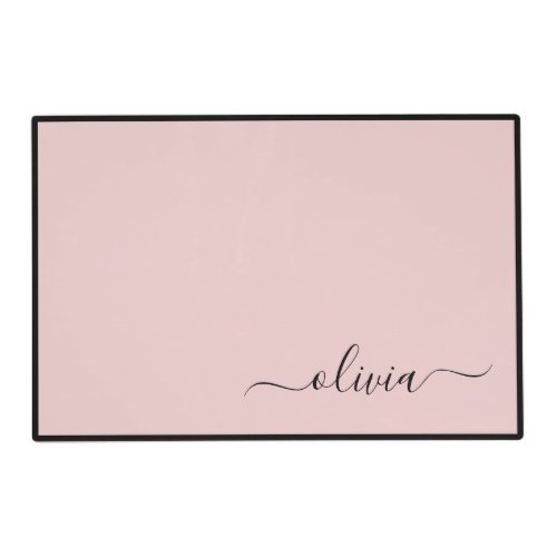 Blush Dusty Pink Modern Script Girly Monogram Name Placemat