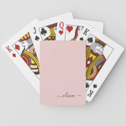 Blush Dusty Pink Modern Script Girly Monogram Name Playing Cards