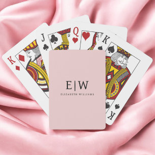 Blush Dusty Pink Modern Script Girly Monogram Name Poker Cards