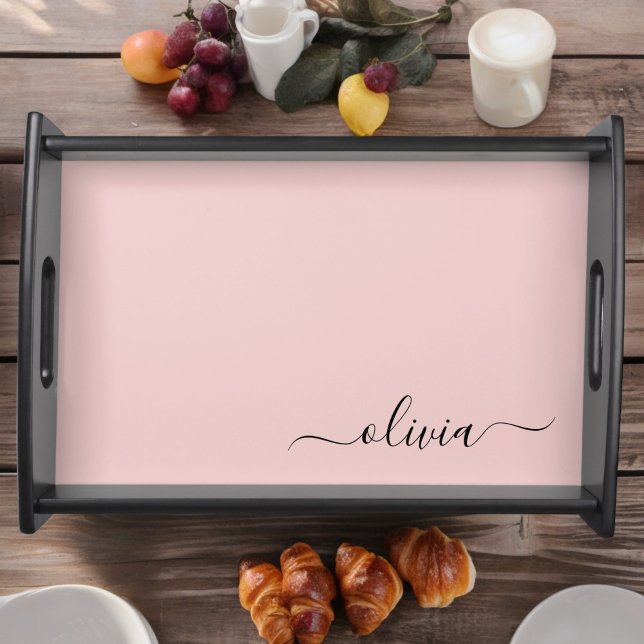 Blush Dusty Pink Modern Script Girly Monogram Name Serving Tray (Creator Uploaded)