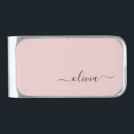 Blush Dusty Pink Modern Script Girly Monogram Name Silver Finish Money Clip<br><div class="desc">Blush Dusty Pink Simple Script Monogram Name Money Clip. This makes the perfect graduation,  sweet 16 birthday,  wedding,  bridal shower,  anniversary,  baby shower or bachelorette party gift for someone that loves glam luxury and chic styles.</div>