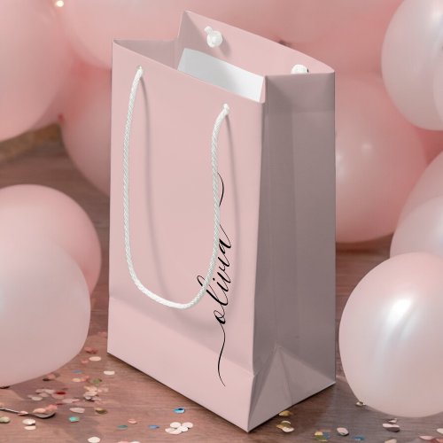 Blush Dusty Pink Modern Script Girly Monogram Name Small Gift Bag