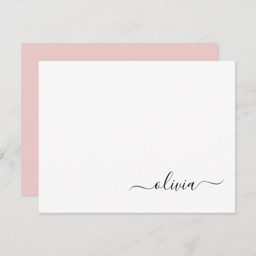 Blush Dusty Pink Modern Script Girly Monogram Name Thank You Card