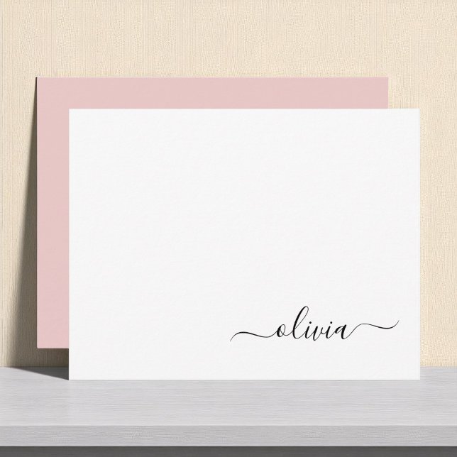 Blush Dusty Pink Modern Script Girly Monogram Name Thank You Card (Creator Uploaded)