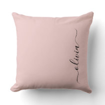 Blush Dusty Pink Modern Script Girly Monogram Name Throw Pillow