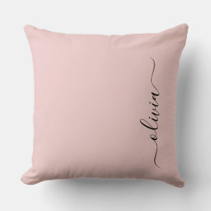 Blush Dusty Pink Modern Script Girly Monogram Name Throw Pillow