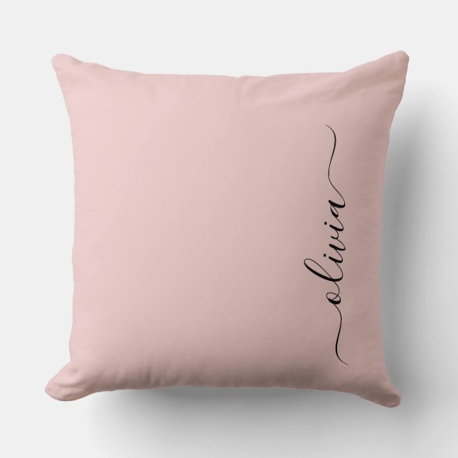 Blush Dusty Pink Modern Script Girly Monogram Name Throw Pillow (Front)
