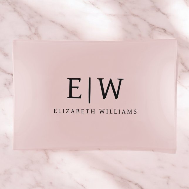 Blush Dusty Pink Modern Script Girly Monogram Name Trinket Tray (Creator Uploaded)