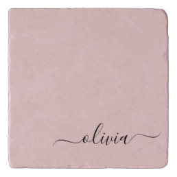Blush Dusty Pink Modern Script Girly Monogram Name Trivet