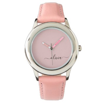 Blush Dusty Pink Modern Script Girly Monogram Name Watch by Hot_Foil_Creations at Zazzle
