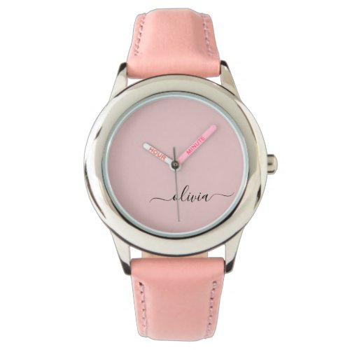 Blush Dusty Pink Modern Script Girly Monogram Name Watch